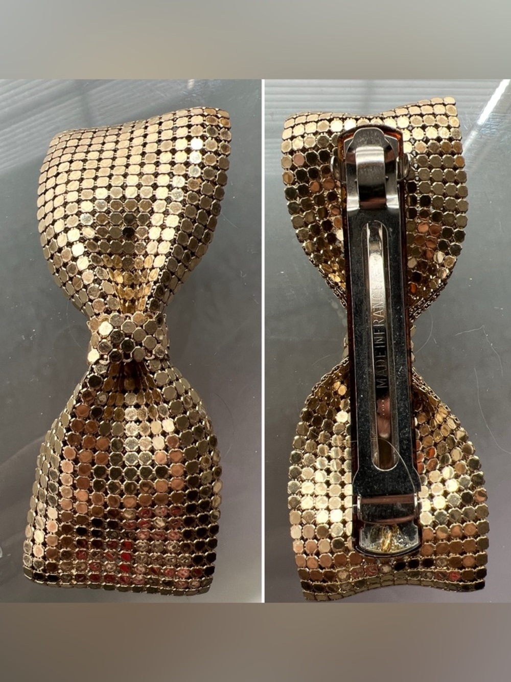 3️⃣Set 1980s Made in France Metal Mesh Chainmail Bow Barrette Gold Silver Rose - Picture 13 of 17